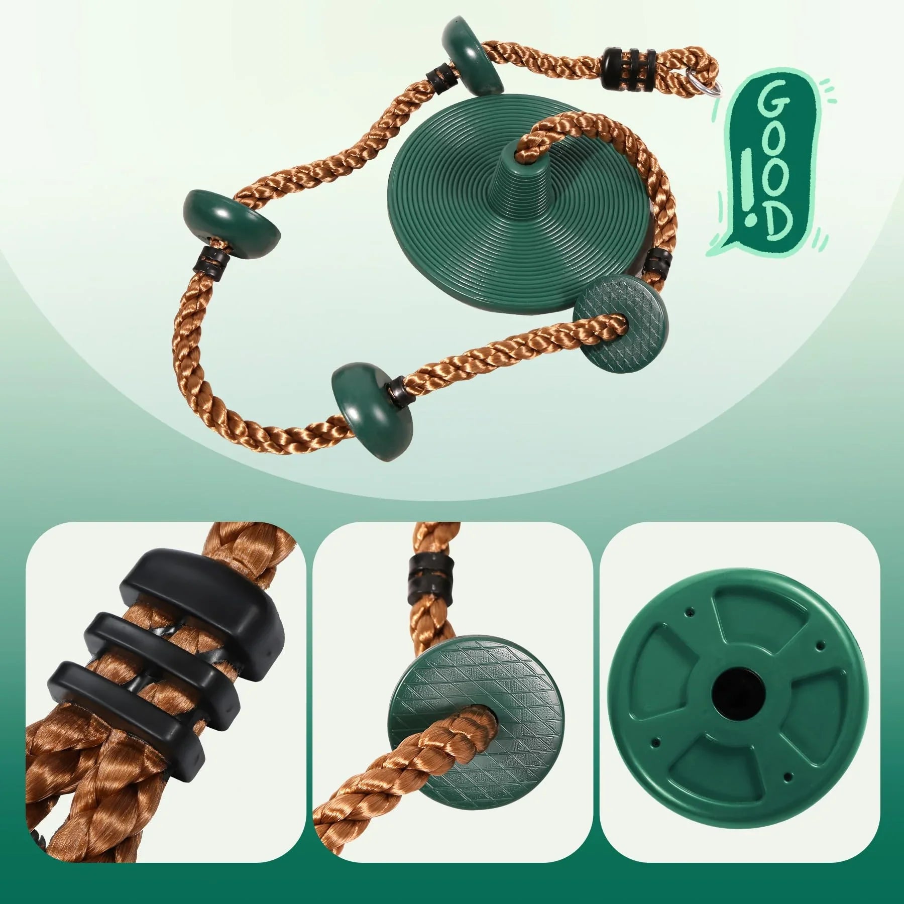 Climbing Rope Swings for Trees, Heavy Duty Plastic Disc Swing Seat for Kids and Adults with Hanging Strap and Snap Hooks