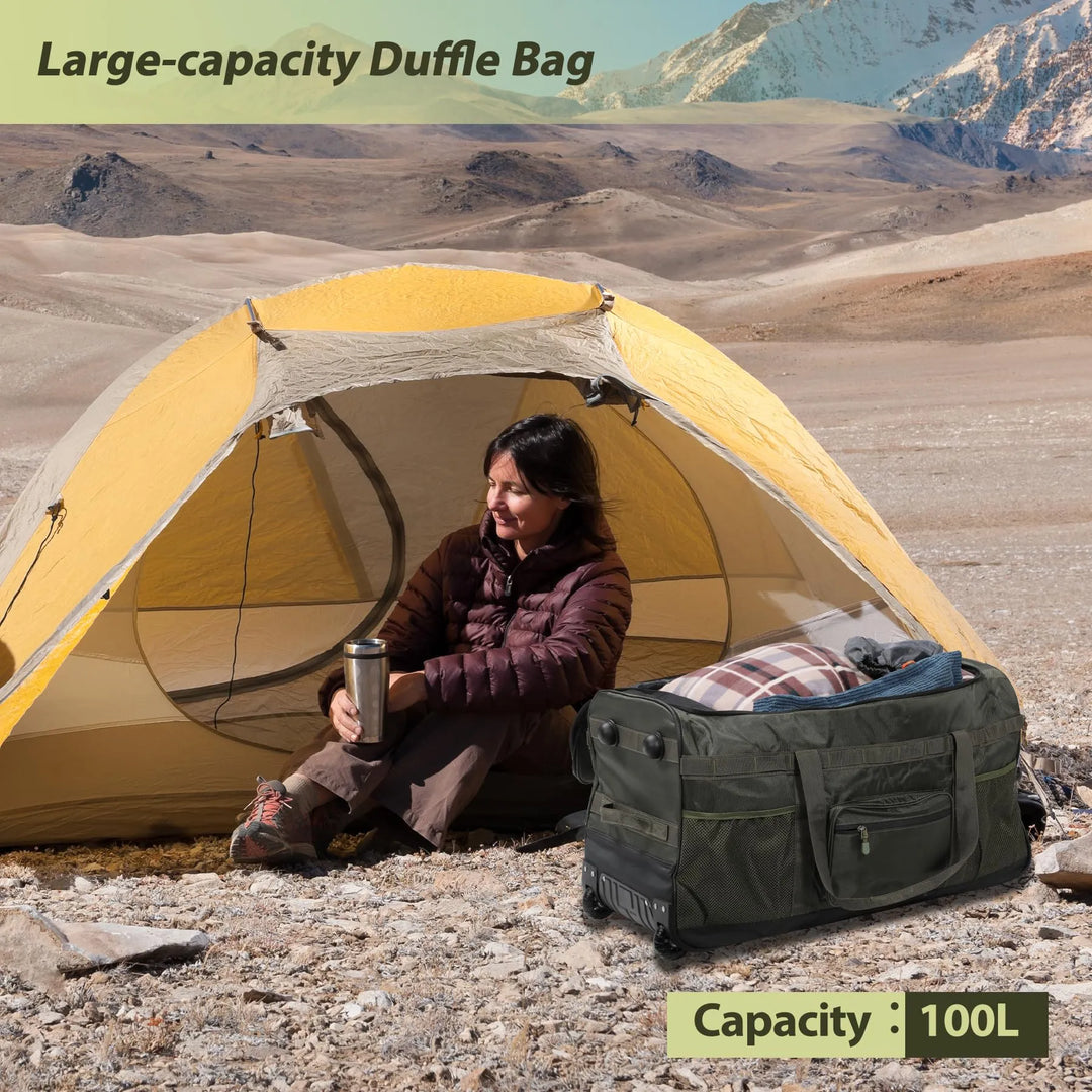 100 L Foldable Duffle Bag with Wheels, Large Travel Duffel Bag