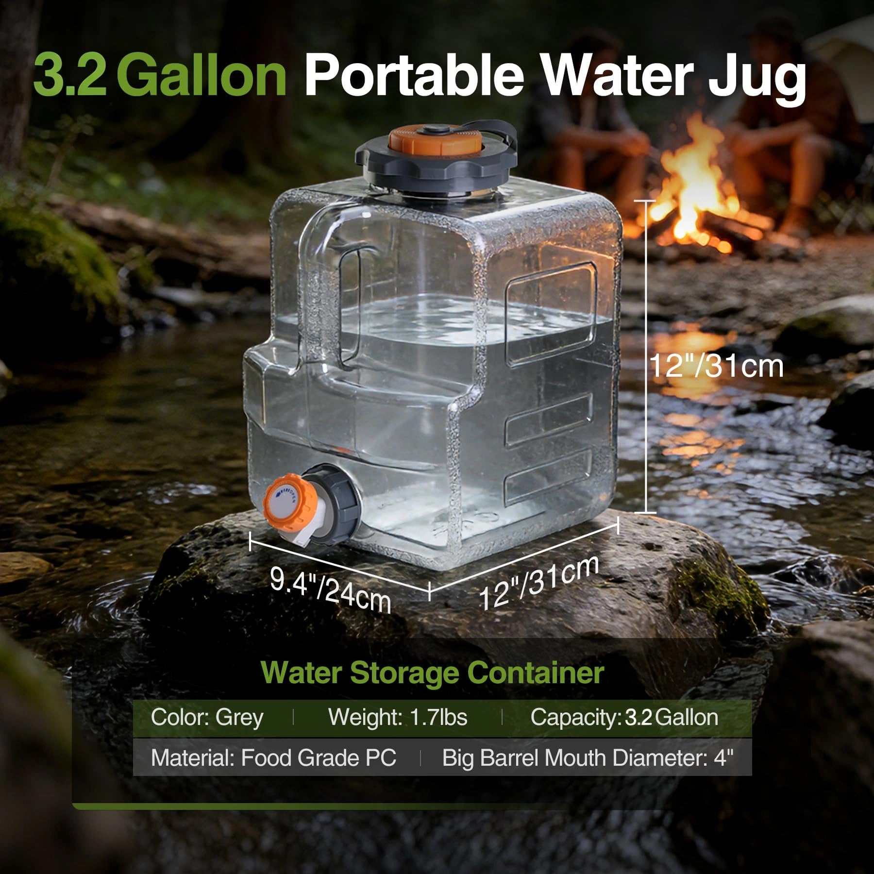 Portable Water Storage Tank with Adjustable Spigot - Food Grade PC