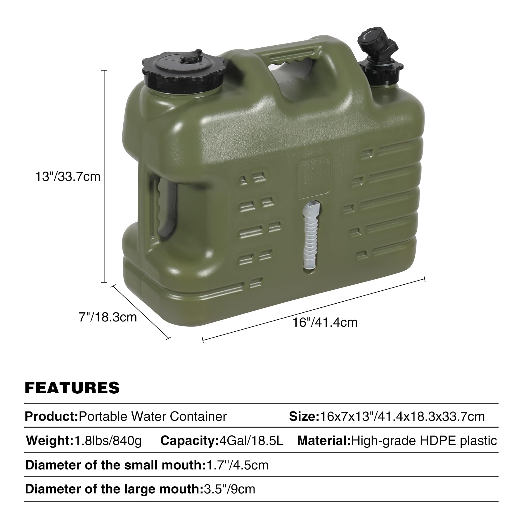 4 Gallon  / 18.5L Portable Water Container with Spigot