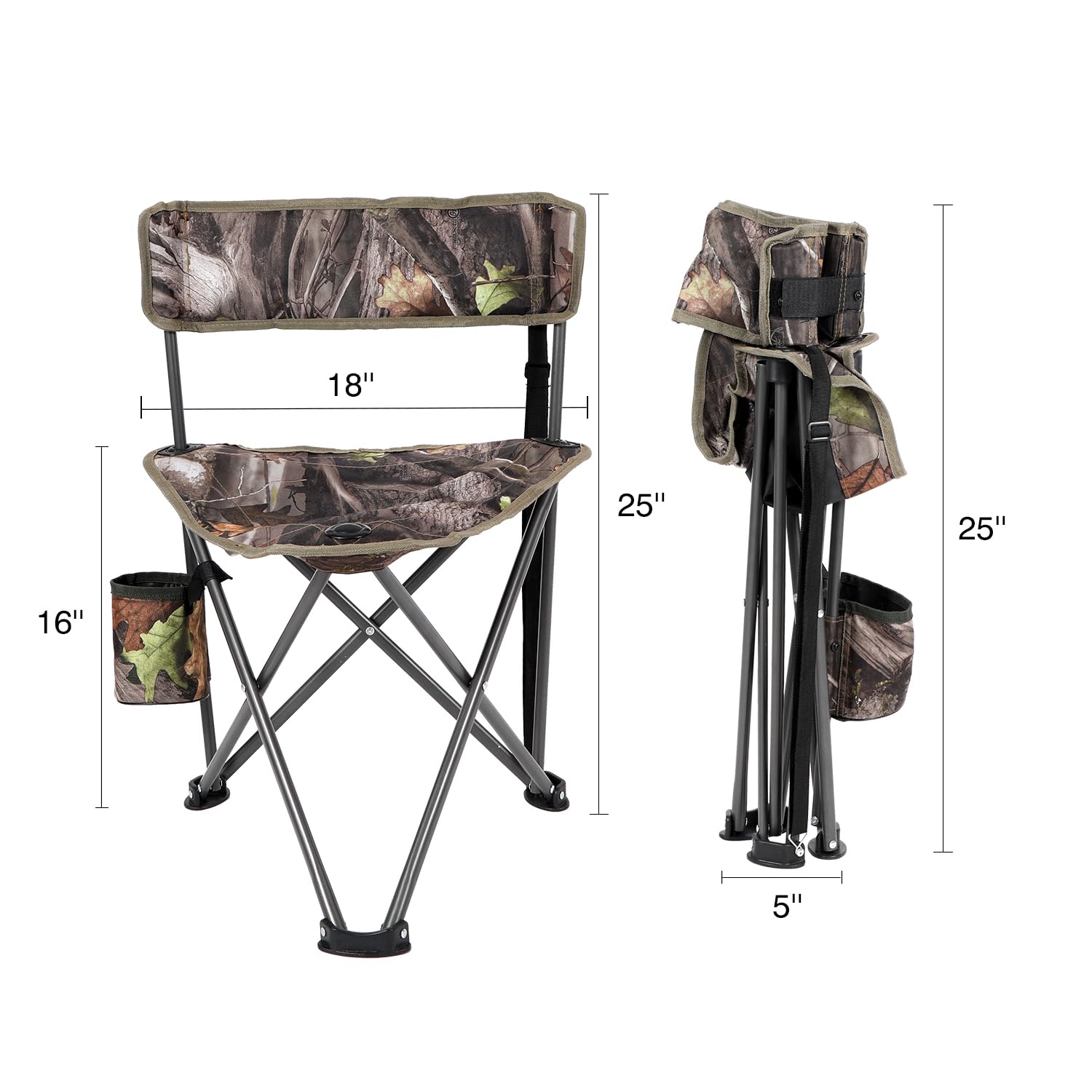 2-Pack Folding Tripod Hunting Chairs with Backrests