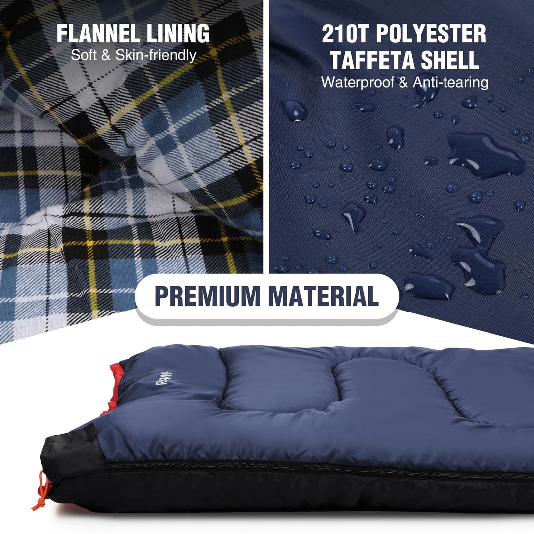 Extra-Wide Cotton Flannel Sleeping Bag for Adult Camping