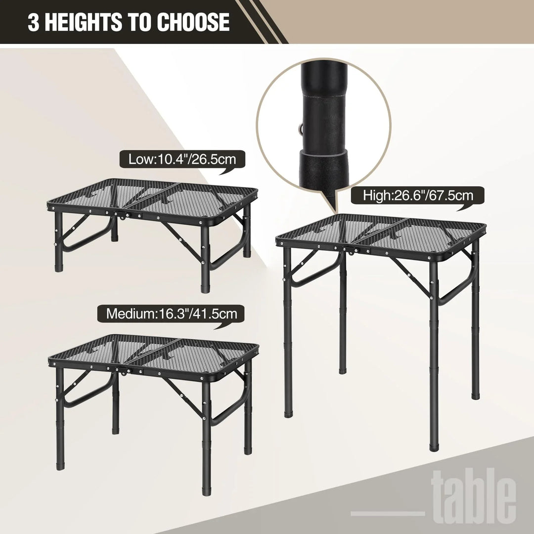 Table de barbecue pliante pour l'extérieur avec pieds réglables en hauteur 