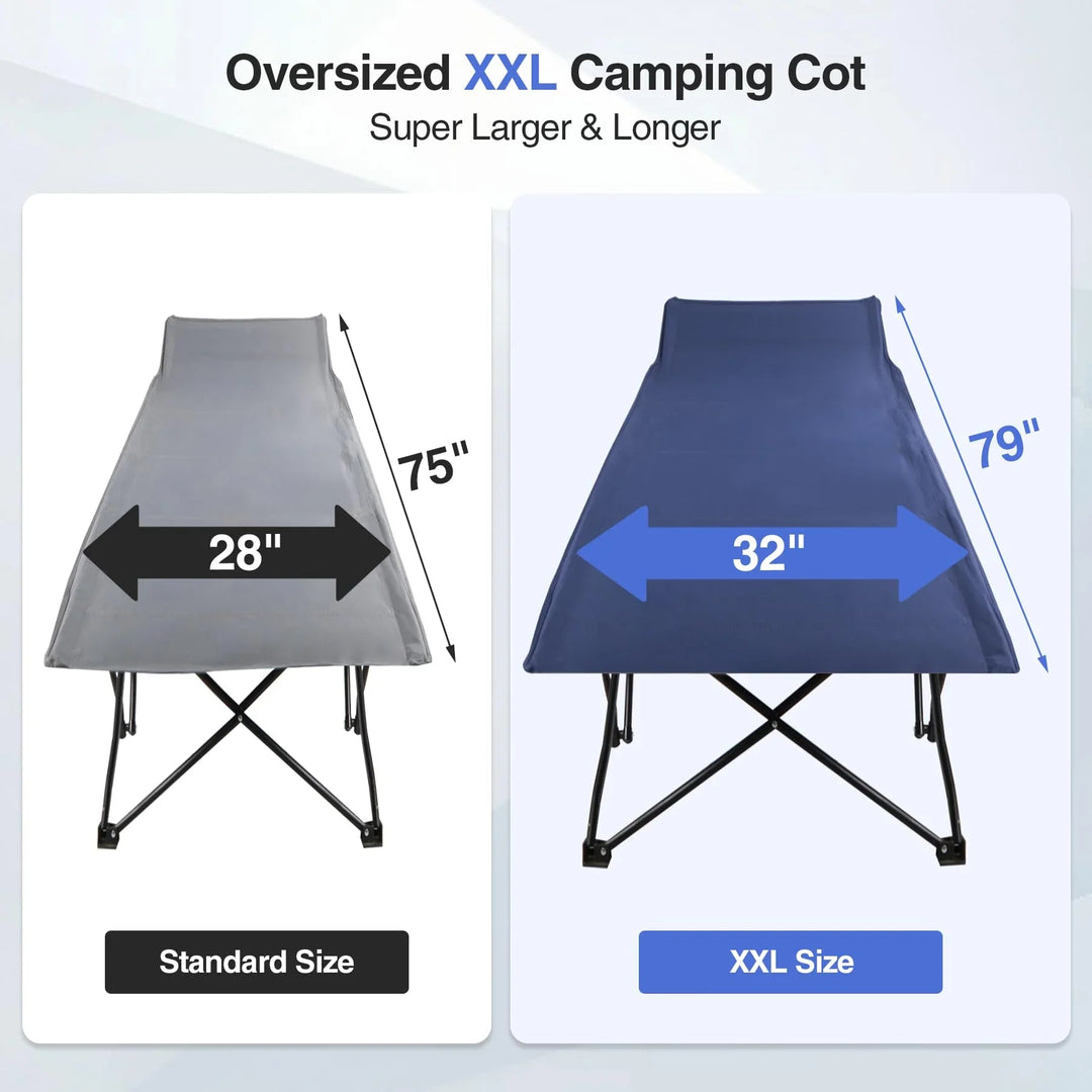 Lit de camp pliant extra large pour adultes, gris, bleu, vert 