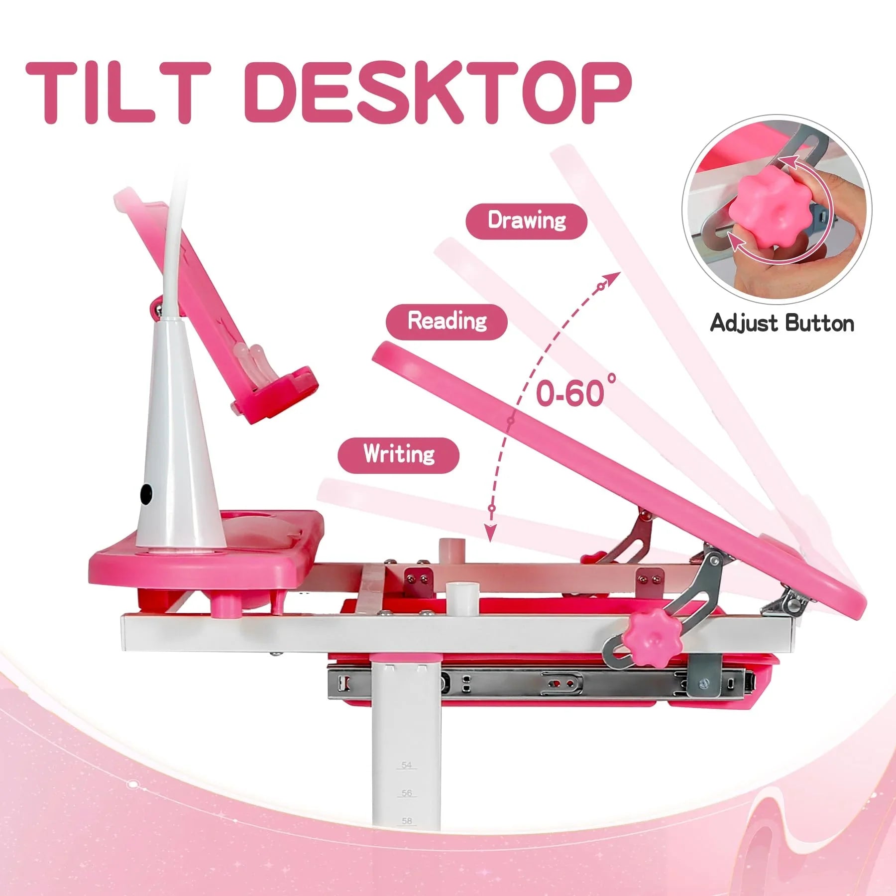 Ensemble bureau et chaise d'étudiant réglables REDCAMP avec plateau inclinable pour dessin