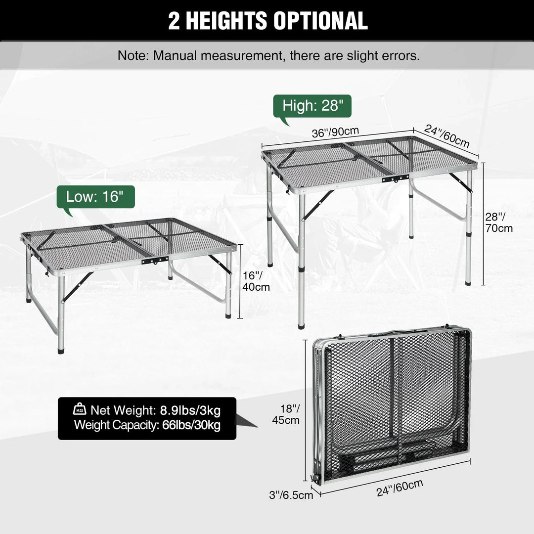 Table de barbecue pliante pour l'extérieur avec pieds réglables en hauteur 