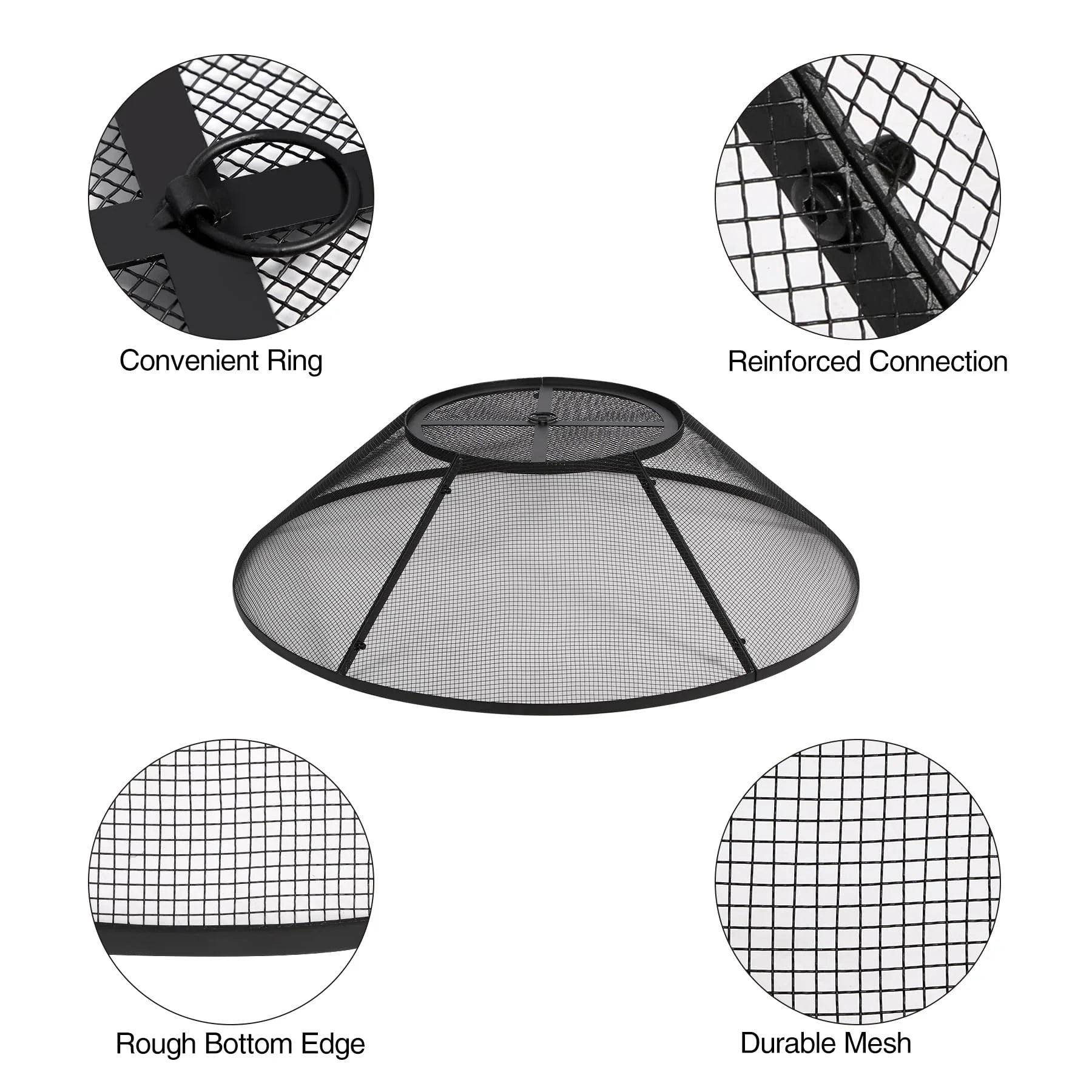 Black mesh screen with features highlighted on a white background
