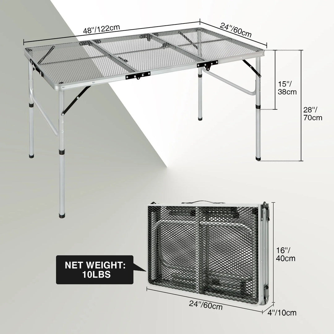 Table de barbecue pliante pour l'extérieur avec pieds réglables en hauteur 