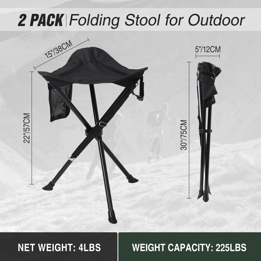 2 Pack Extra Tall Folding Tripod Stools for Adults, Lightweight Portable Camping Stools for Blinds, Small Tripod Chairs for Fishing Backpacking Travel, Black