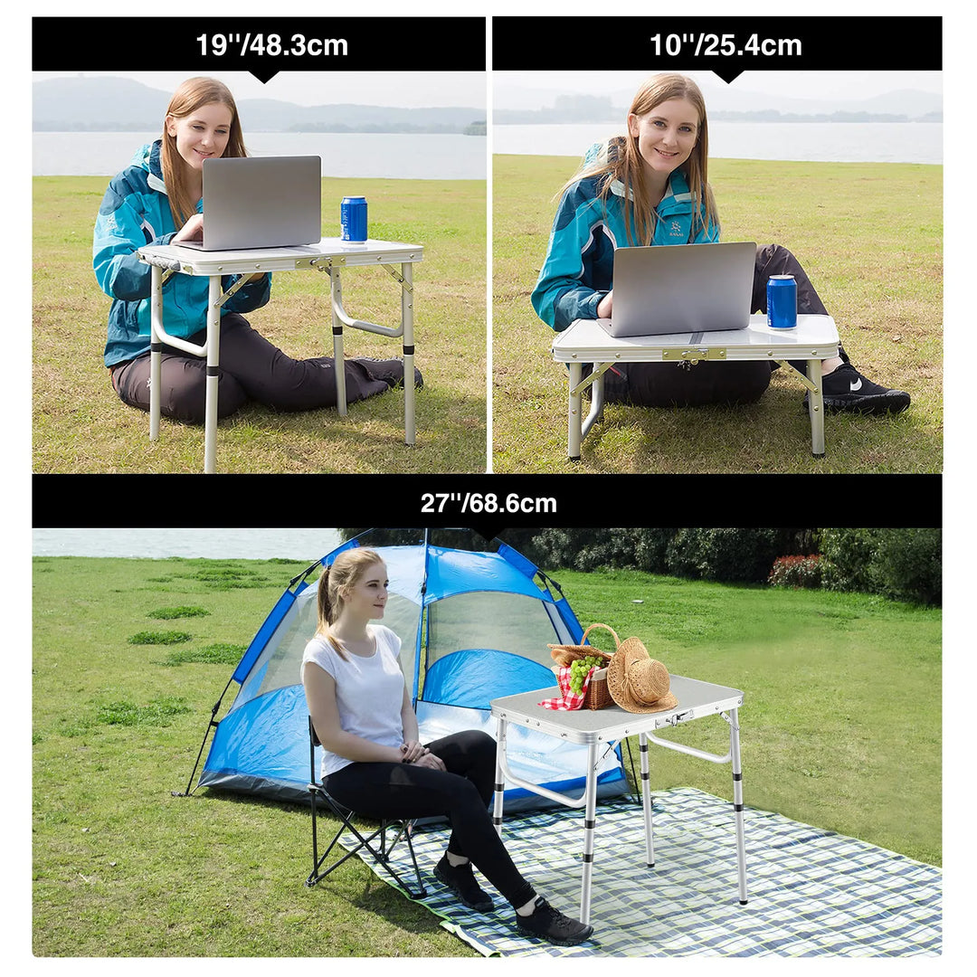 Table de camping pliante en aluminium avec pieds réglables en hauteur, 2/3/4 pieds 