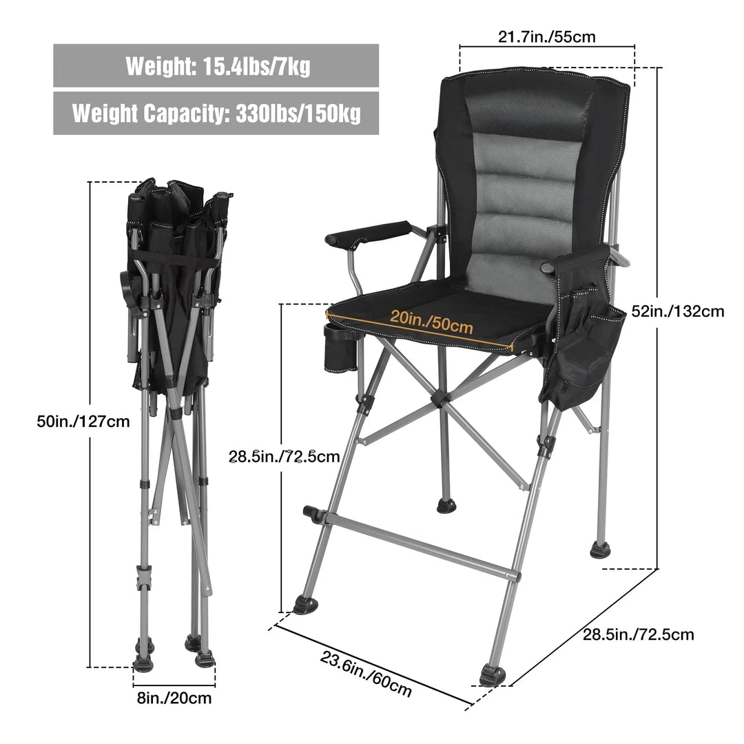 Chaise pliante extra haute, chaises de réalisateur pliables à hauteur de bar pour adultes avec dossier haut et accoudoirs rigides, supportant 330 lb