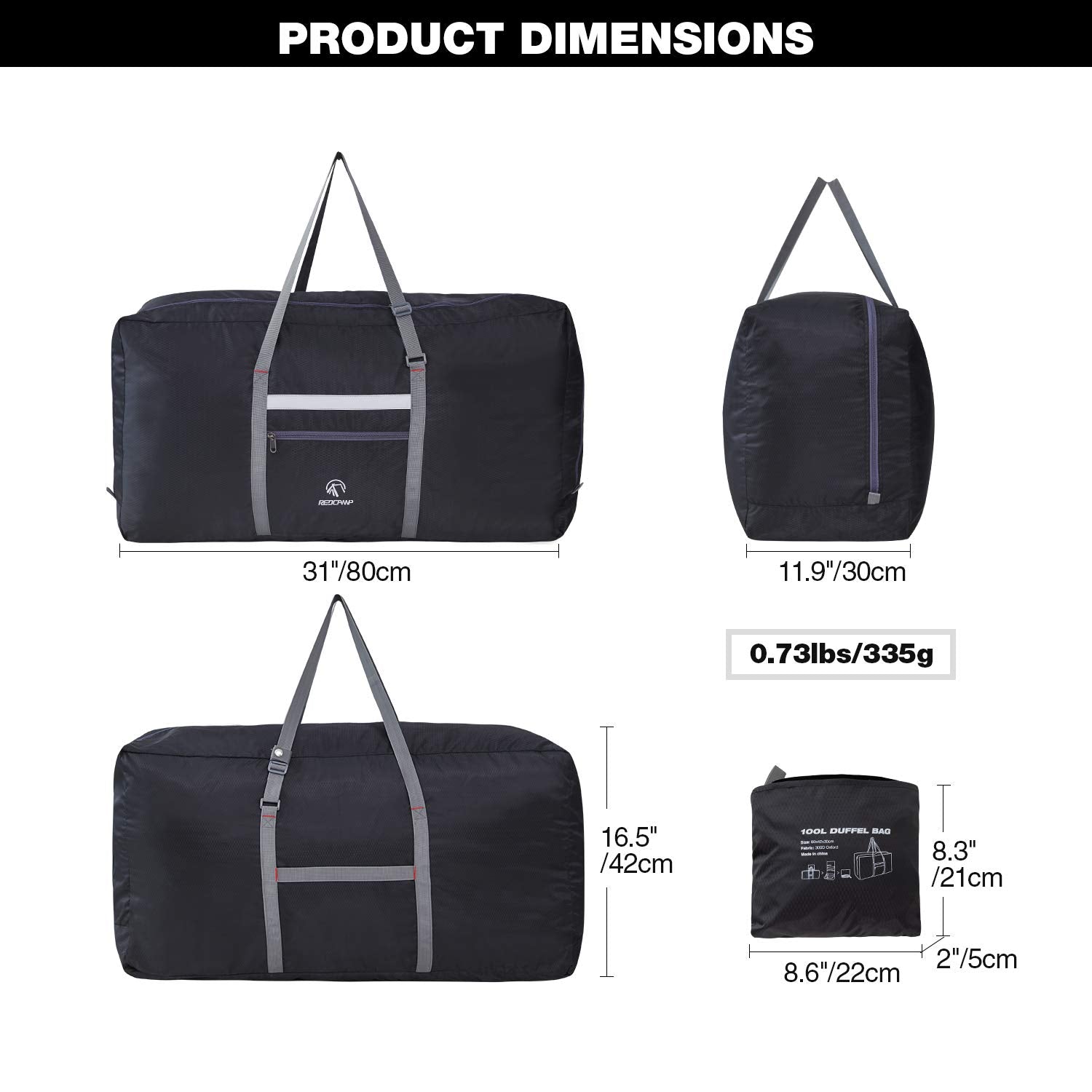 75/96L Large Foldable Travel Bag Lightweight Sports Bag