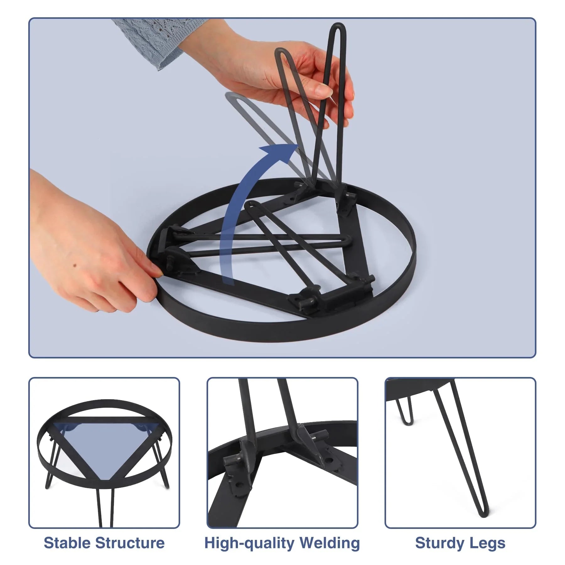 Folding Campfire Tripod for Cooking, Portable Camping Tripod Stand for Solo Stove Bonfire Fire Pit, Dutch Oven, Open Fire, Iron Black