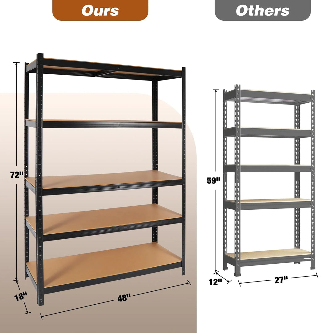 48" W Garage Shelving Units and Storage, 5 Tier Metal Heavy Duty Storage Shelves Rack Adjustable Heights for Garage Basement,Warehouse,Pantry Closet,Kitchen,Industrial, 1 Pack