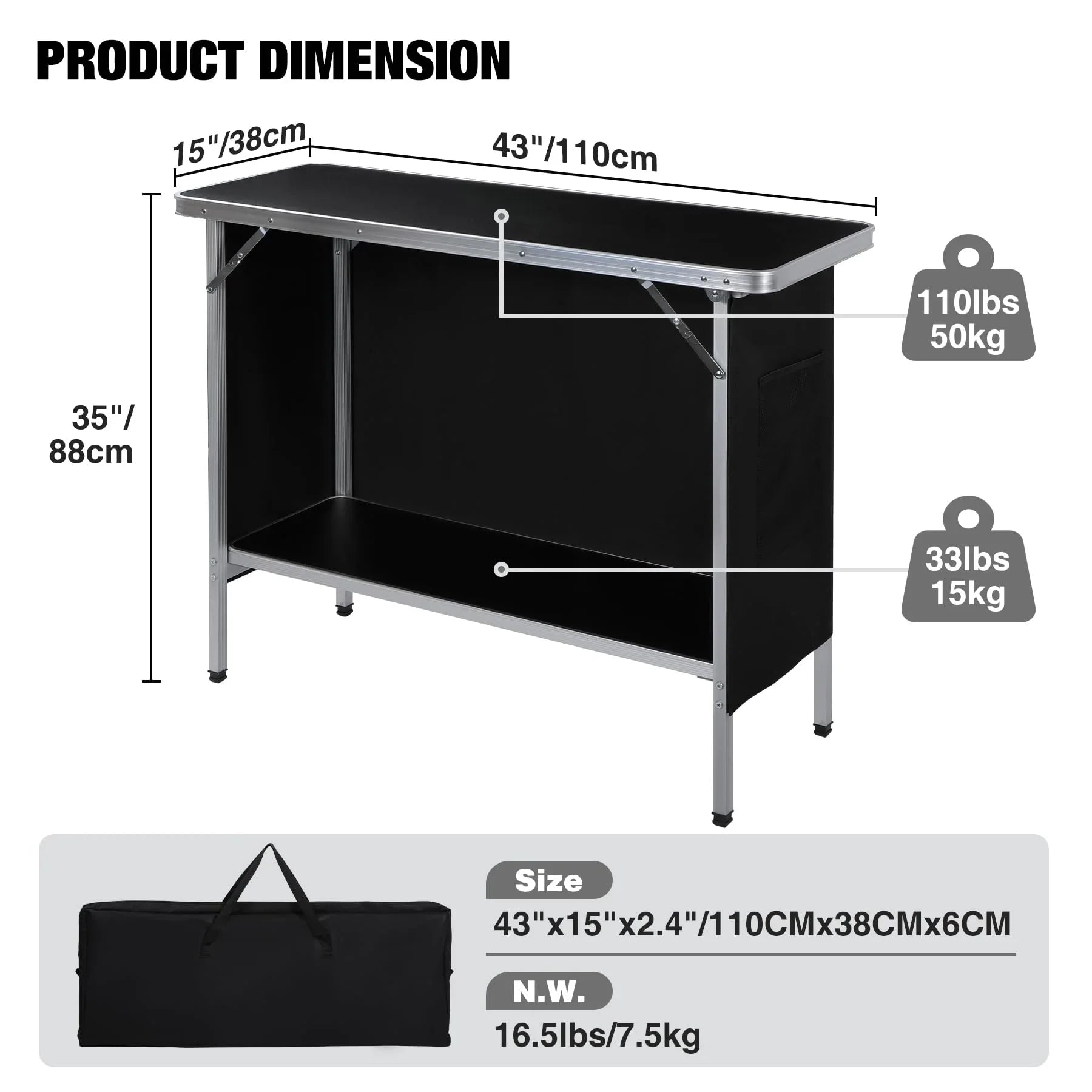 Pop-Up Folding Bar Table with LED Lighting System
