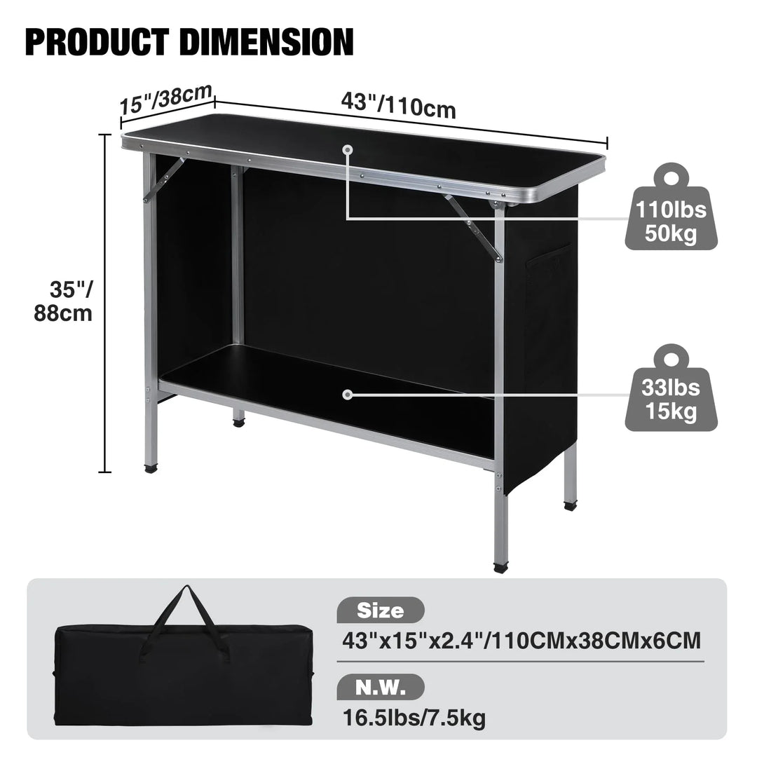 Pop-Up Folding Bar Table with LED Lighting System