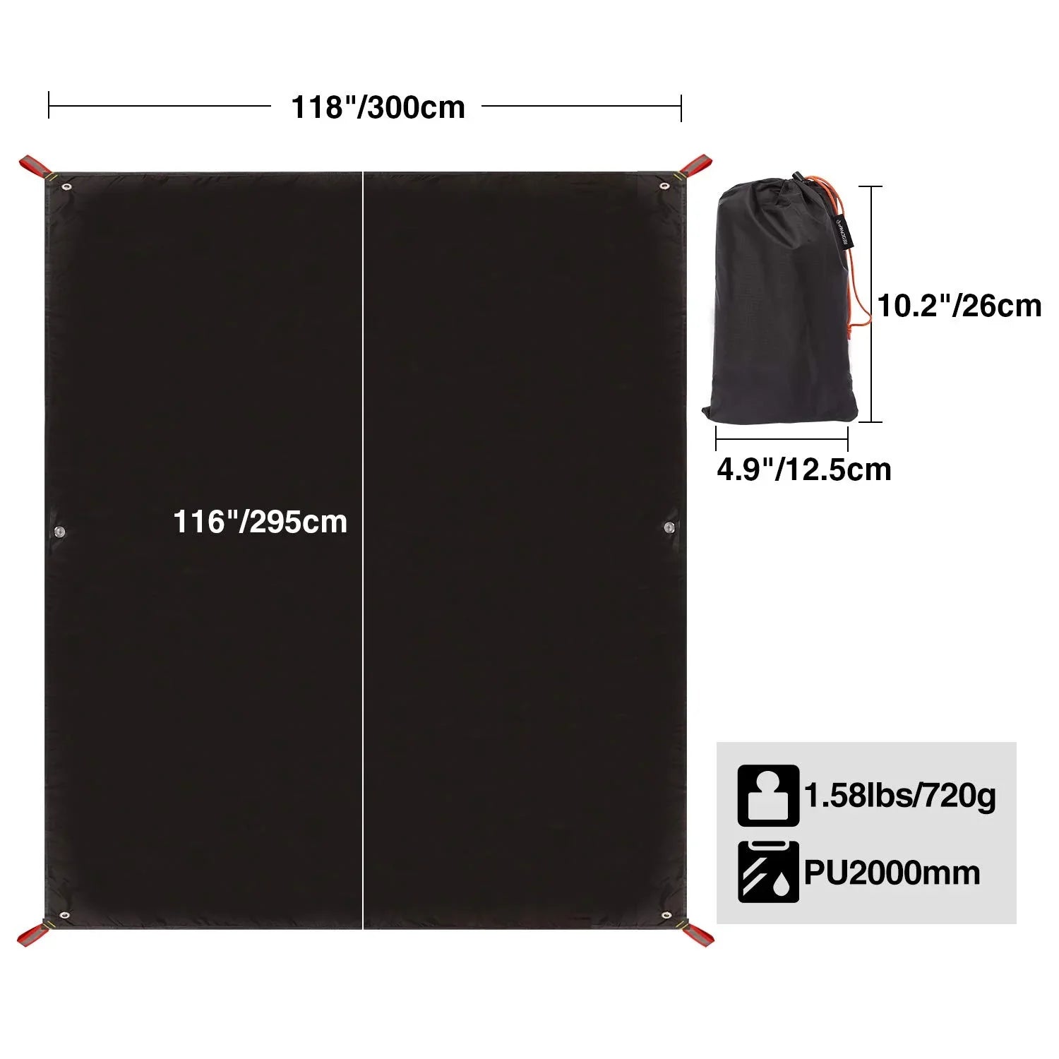 Ultralight Tent Footprint for 1-2 Person Tent, Multifunctional Waterproof Camping Tarp for Outdoor Hiking, Lightweight and Compact, 87"x55"