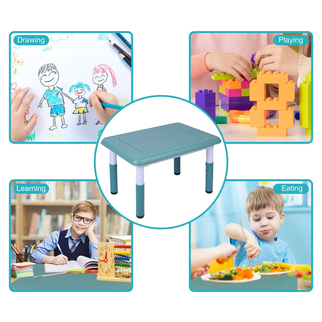 Kids Table and 2 Chairs Set, Height Adjustable 3 in 1 Multi Activity Table with 2 Chairs, Storage Bins,Graffiti,Double-Sided Tabletop,Sky Blue