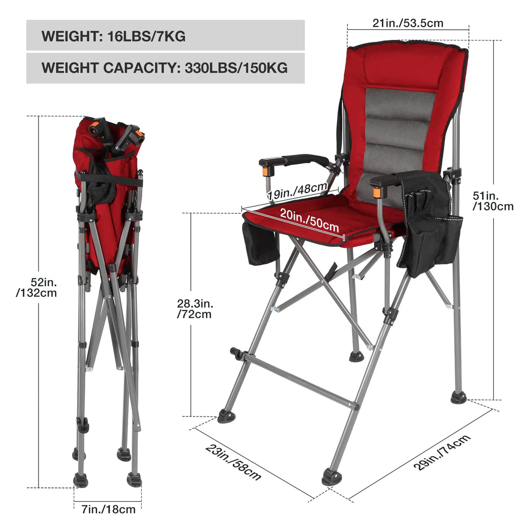 Chaise pliante extra haute, chaises de réalisateur pliables à hauteur de bar pour adultes avec dossier haut et accoudoirs rigides, supportant 330 lb
