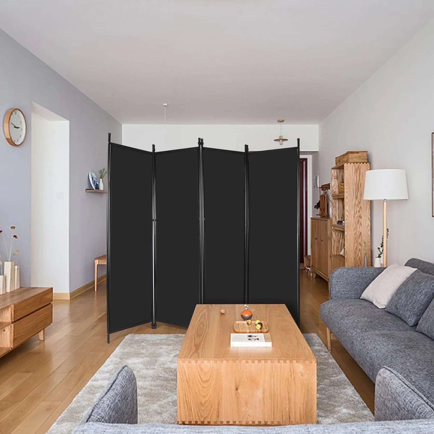 4 Panel Folding Room Divider, 6.7FT Wide Tall Portable Privacy Screen, Indoor Outdoor Room Partition Wall Dividers for Bedroom Dining Room Office Restaurant Hospital, 80"x68", Black