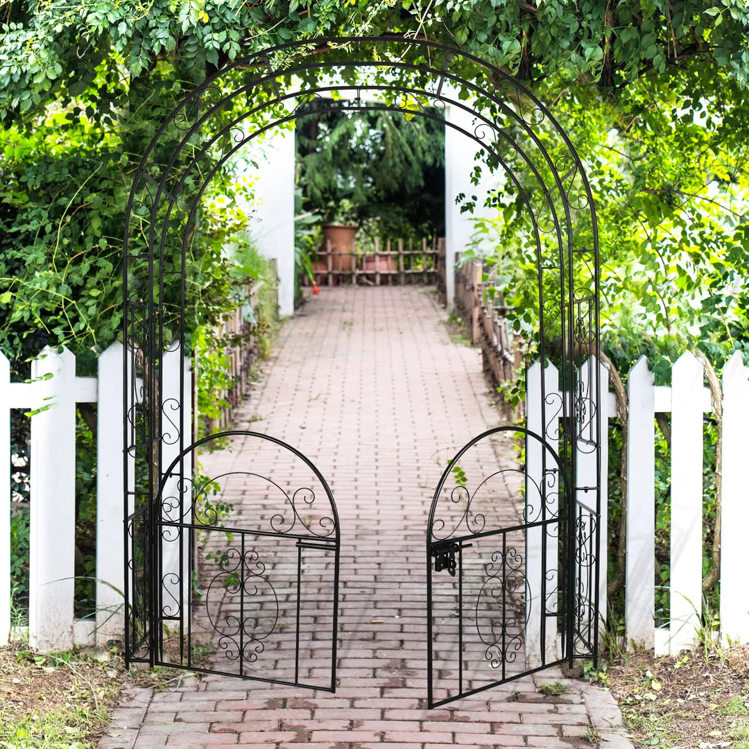 Metal Garden Arch Arbor with Double Gate