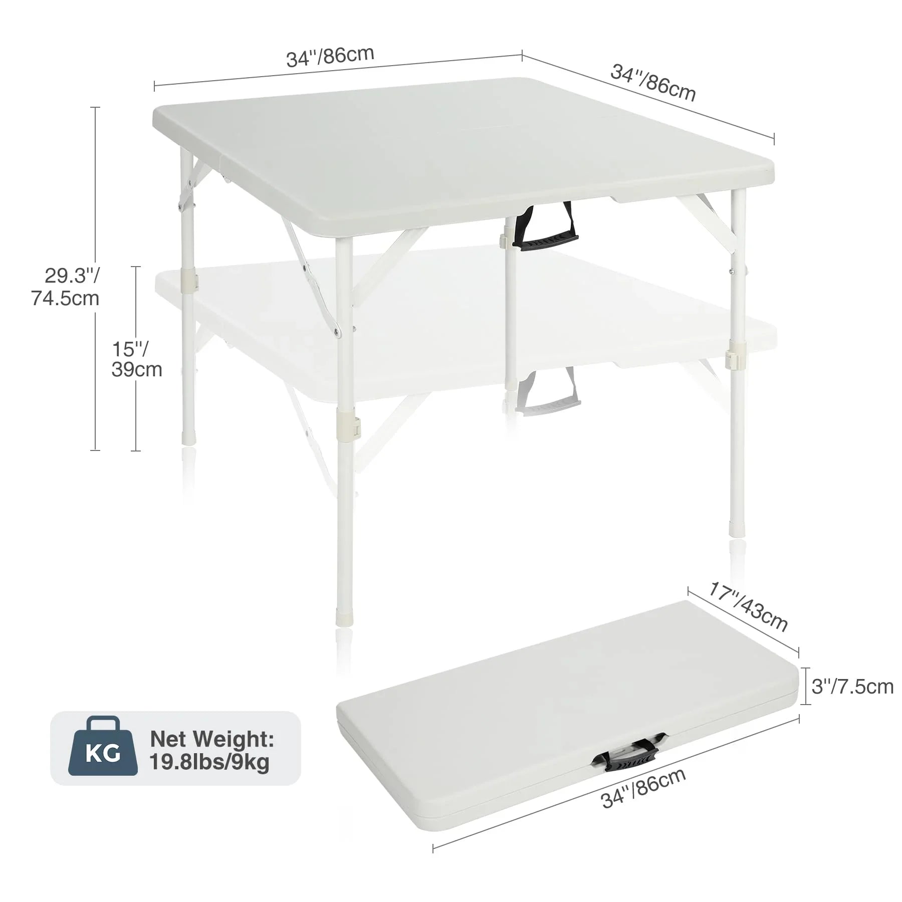Table à cartes carrée légère et portable avec pieds pliables 