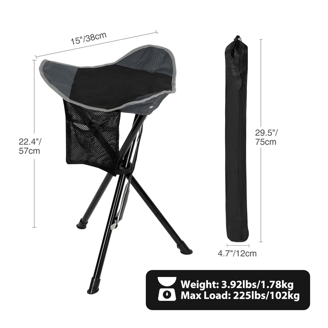 2 Pack 22.4IN Tall Folding Tripod Stools for Adults, Lightweight Portable Camping Stools for Fishing Hunting Backpacking Traveling, Black
