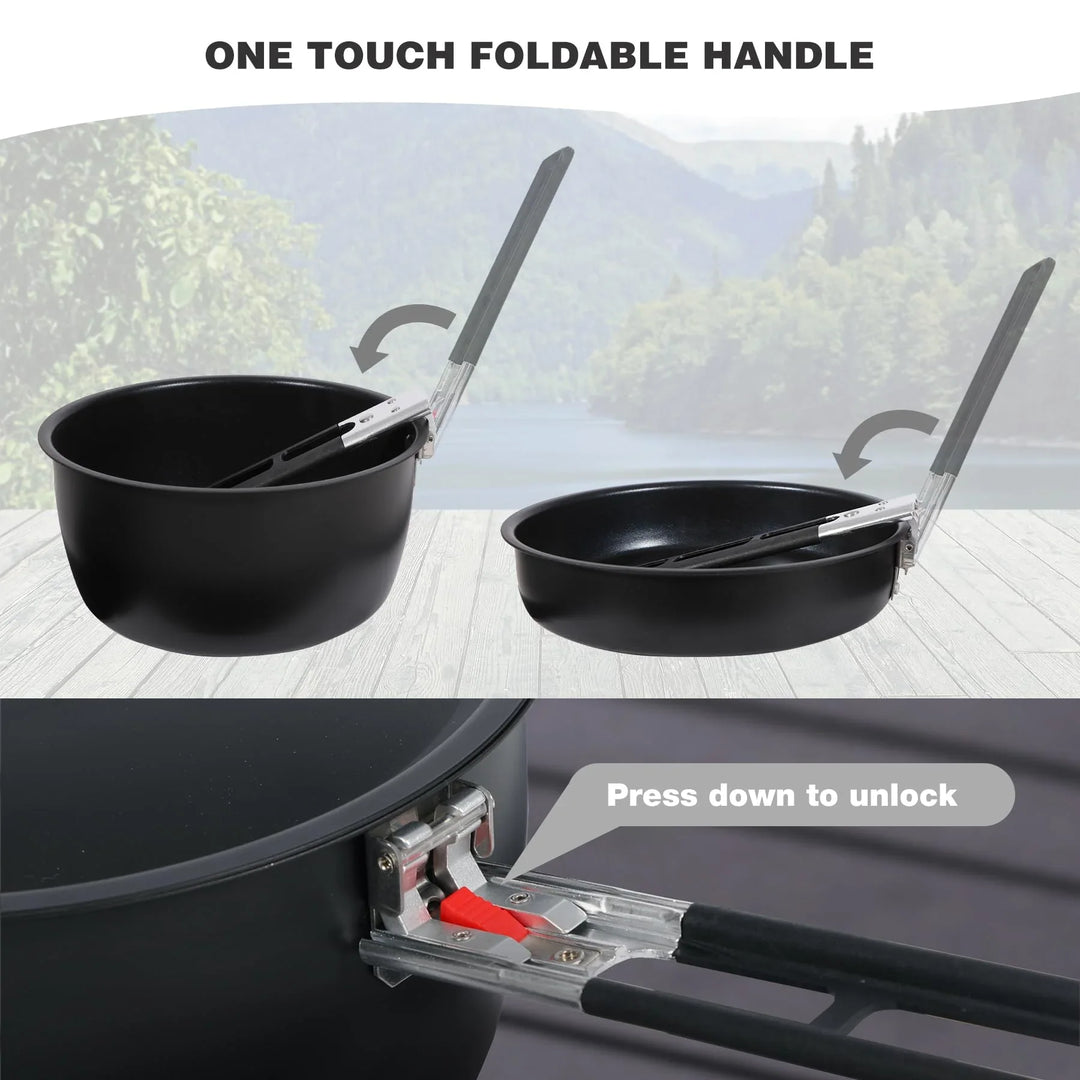 Camping Cookware Mess Kit with Folding Handle