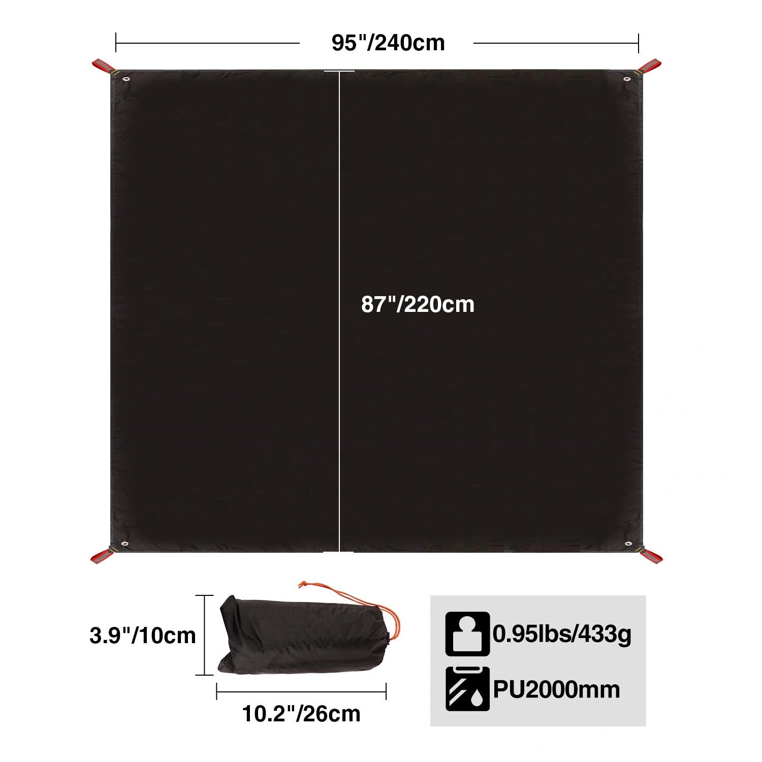 Ultralight Tent Footprint for 1-2 Person Tent, Multifunctional Waterproof Camping Tarp for Outdoor Hiking, Lightweight and Compact, 87"x55"
