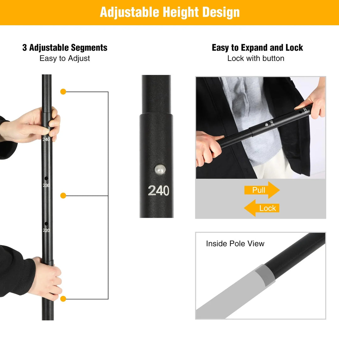 Aluminum Adjustable Heavy Duty Camping Tarp Poles, 36in to 95in Telescoping Aluminum Portable Awning Poles for Camping, Backpacking, Hiking (Black, Set of 2)