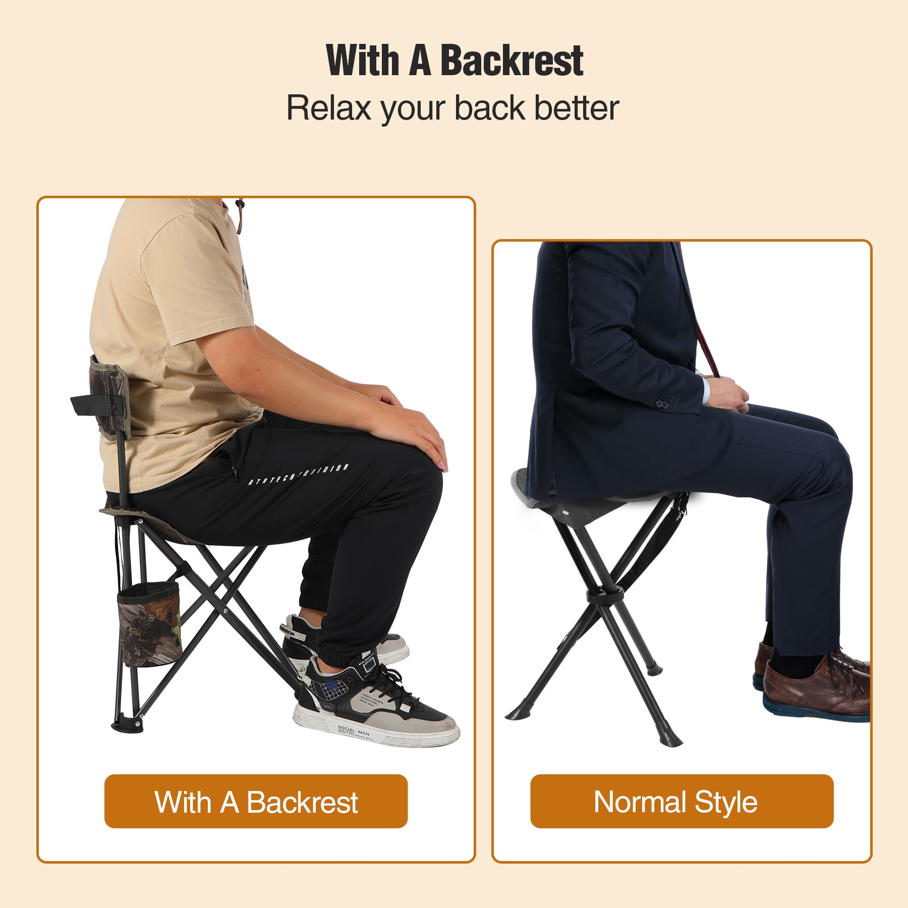 2-Pack Folding Tripod Hunting Chairs with Backrests