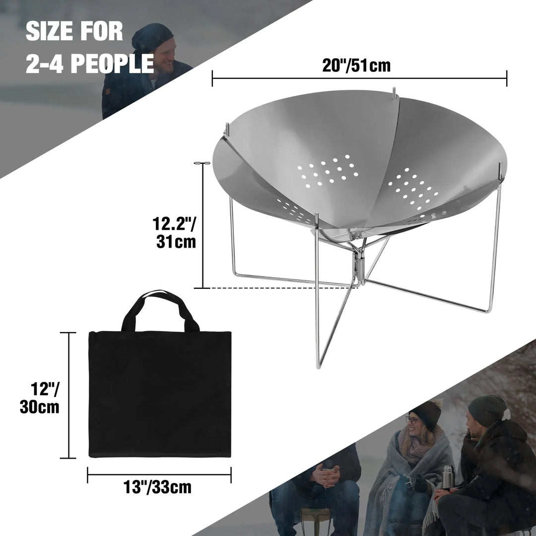 Portable Collapsible Fire Pit - 20 inch Foldable Wood Burning Fire Pit with Storage Bag for Outside Backyard Patio Outdoor Camping Backpacking Beach