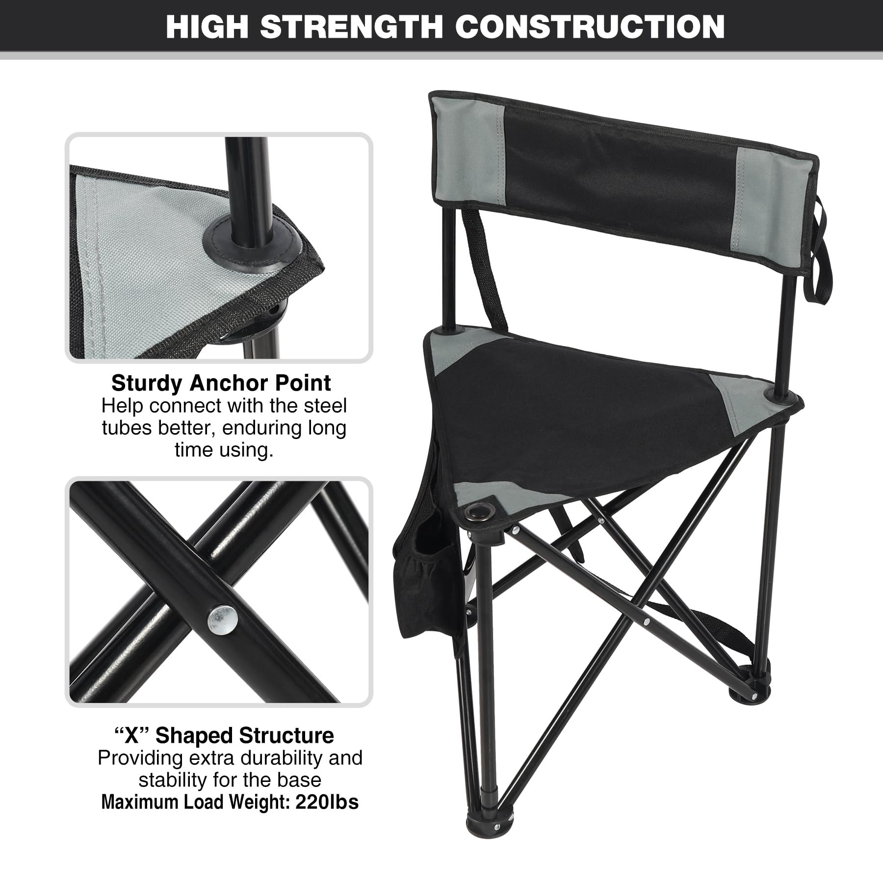 2-Pack Folding Tripod Hunting Chairs with Backrests