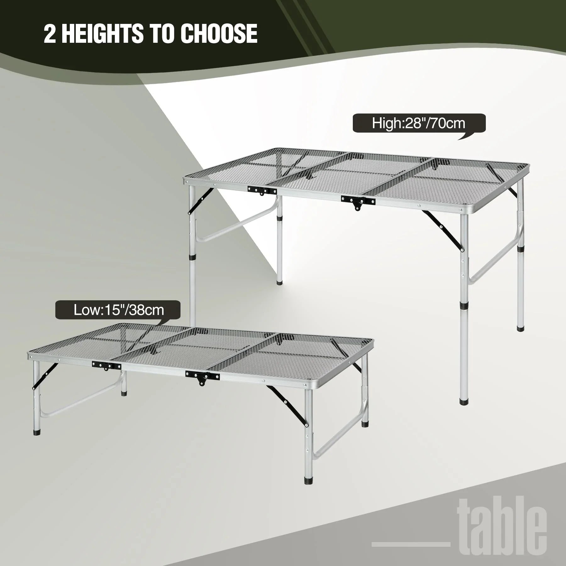Table de barbecue pliante pour l'extérieur avec pieds réglables en hauteur 