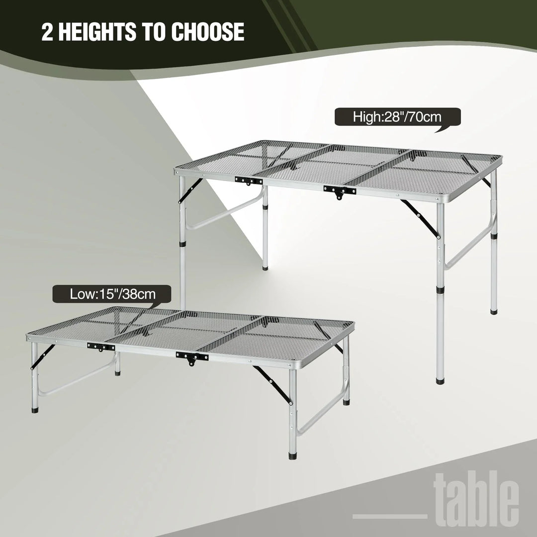 Table de barbecue pliante pour l'extérieur avec pieds réglables en hauteur 