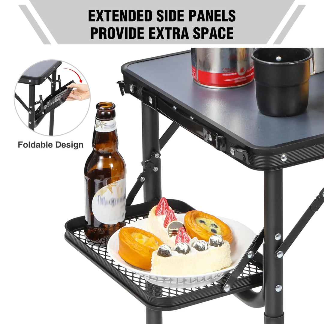 3ft Adjustable Aluminum Camping Table with Side Wings