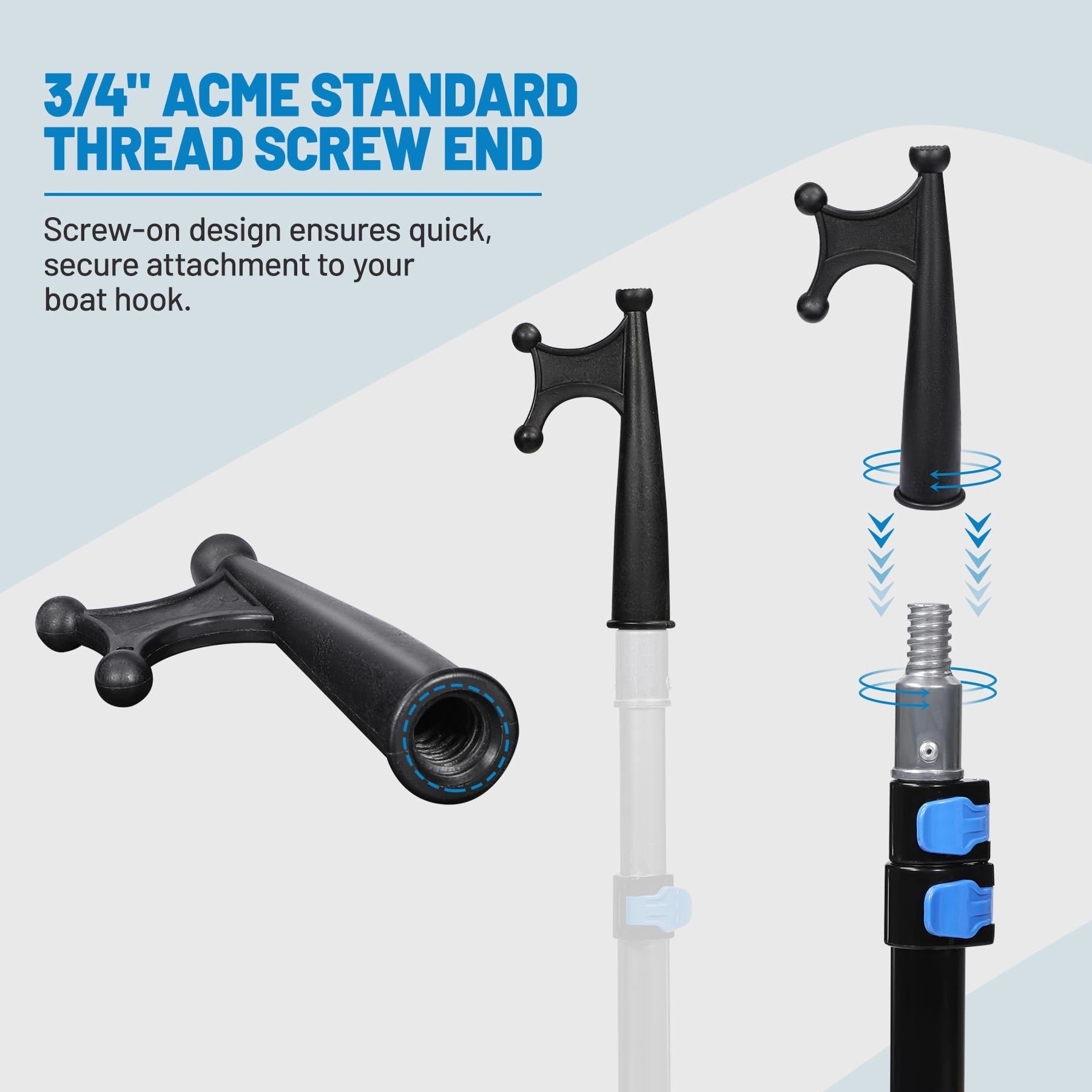 Gaffe télescopique extensible en aluminium de 8 pi/12 pi pour amarrage, noir/argent 