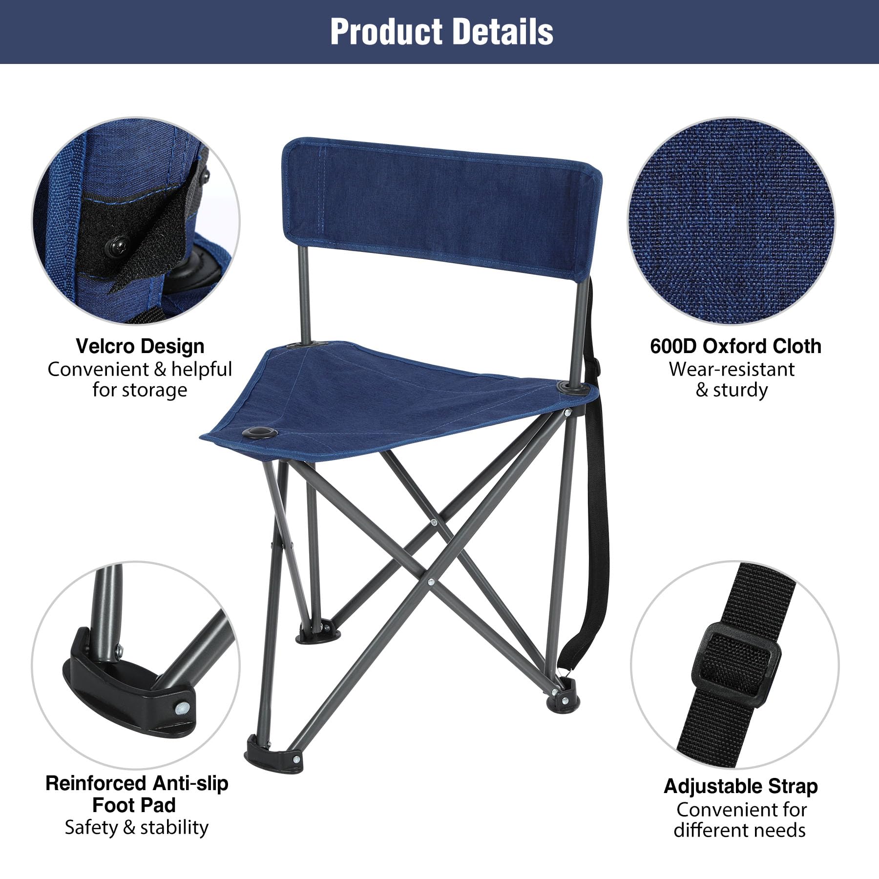 2-Pack Folding Tripod Hunting Chairs with Backrests