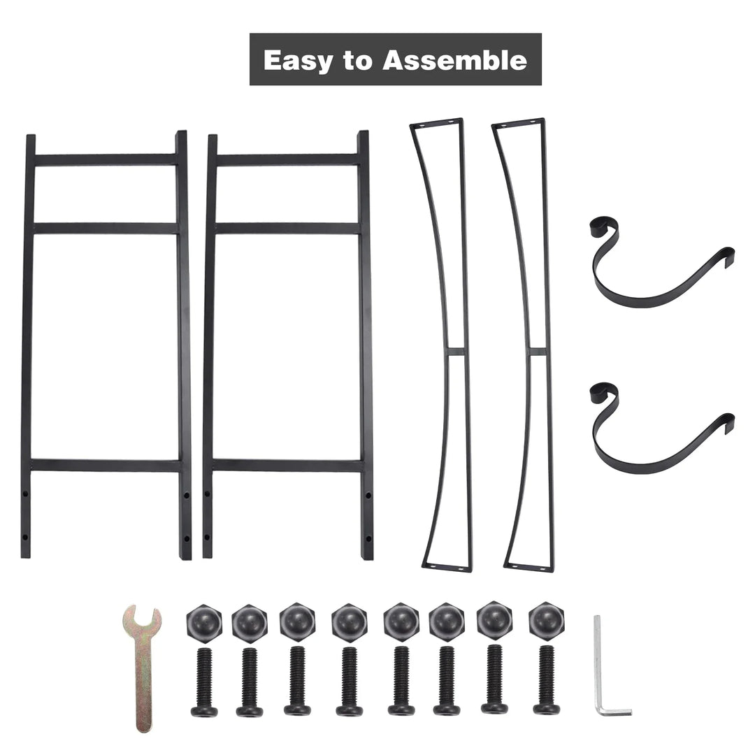 4FT Heavy Duty Firewood Rack Outdoor Indoor, Steel Log Holder Wood Storage Stand with Kindling Hooks for Fireplace Fire Pit Porch Backyard Black