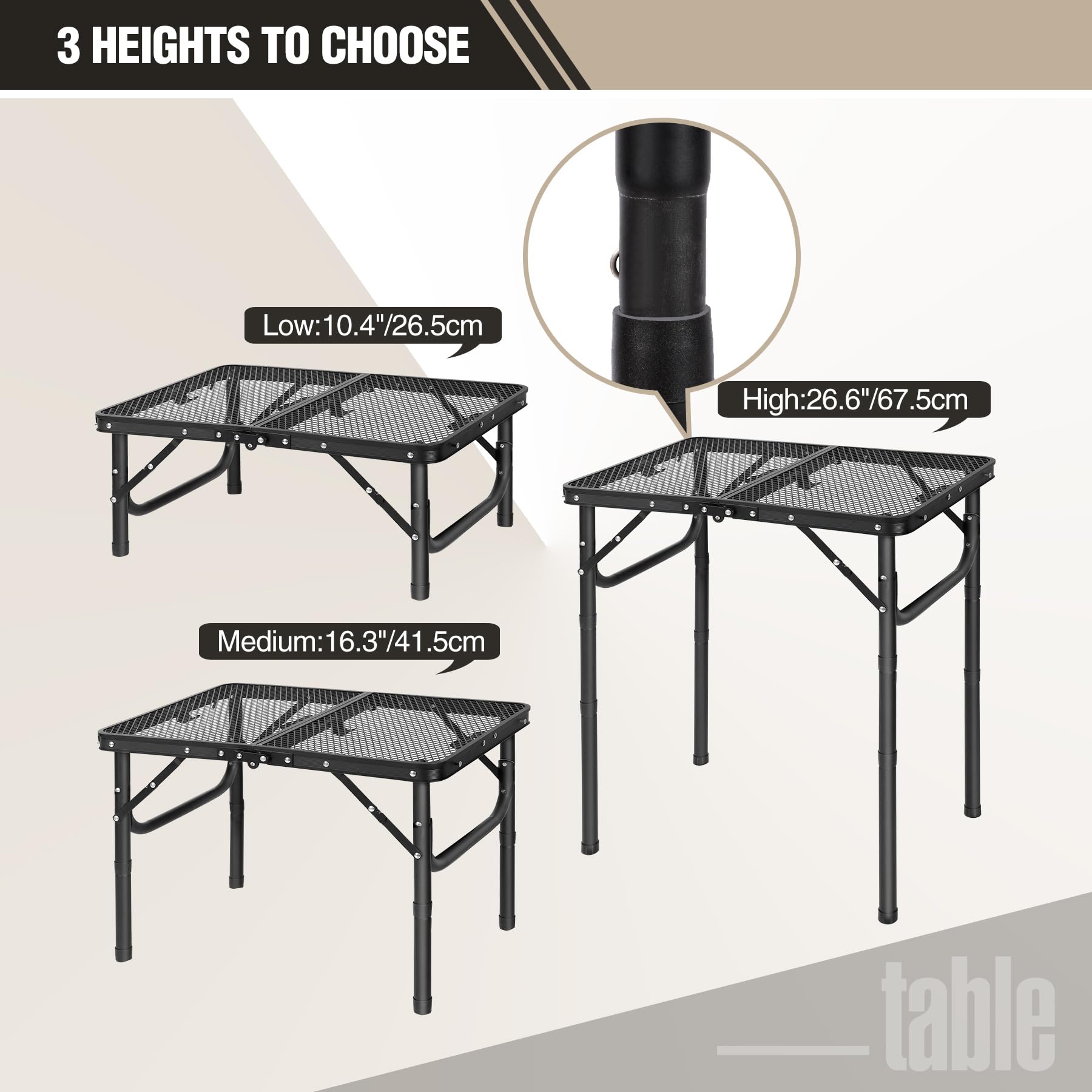 REDCAMP Folding Grill Table for Outside with Adjustable Height Legs