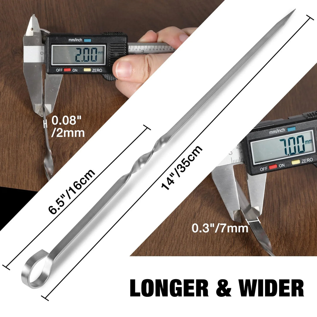 14" Flat Stainless Steel Kabob Skewers with Storage Tube