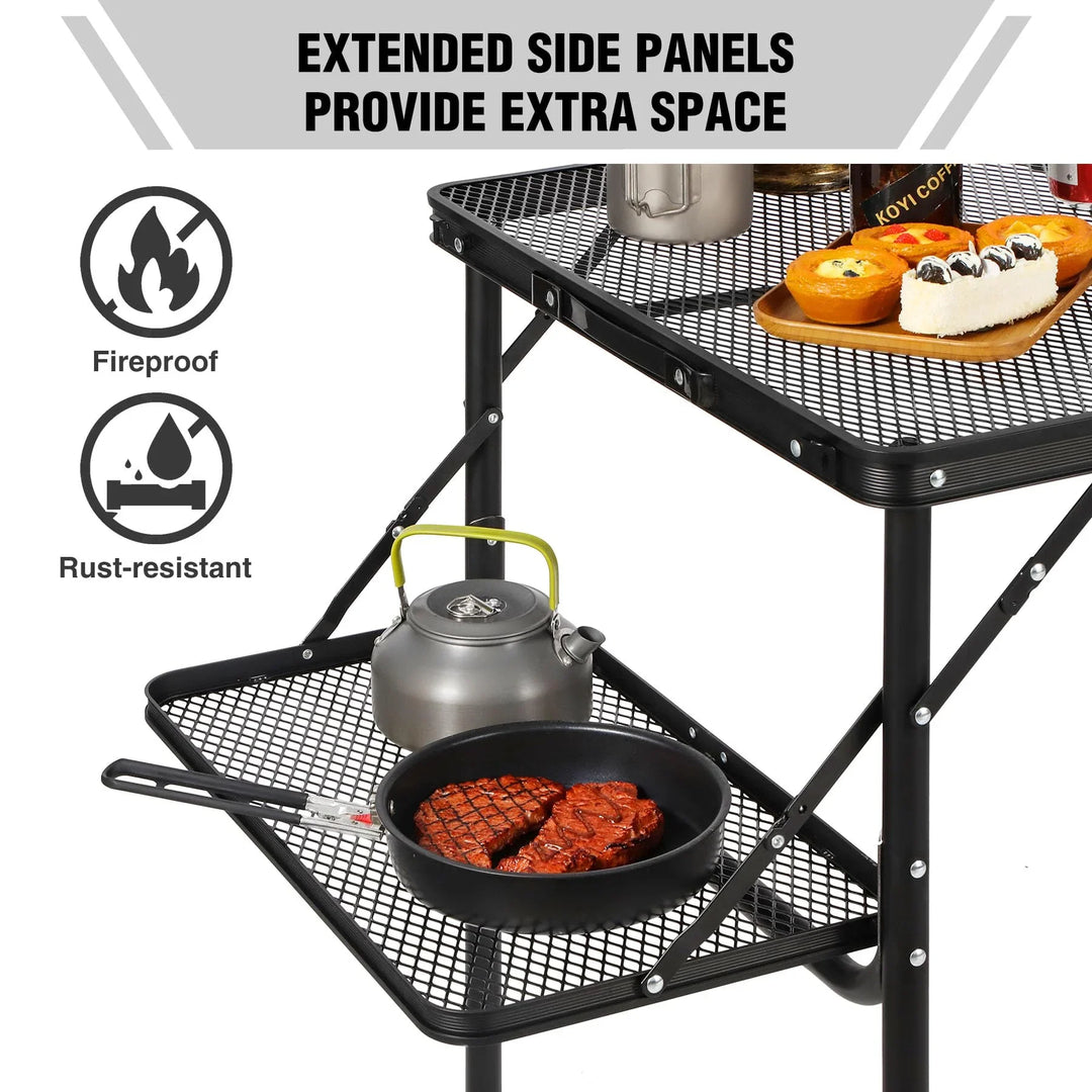 Table de barbecue pliante pour l'extérieur avec pieds réglables en hauteur 