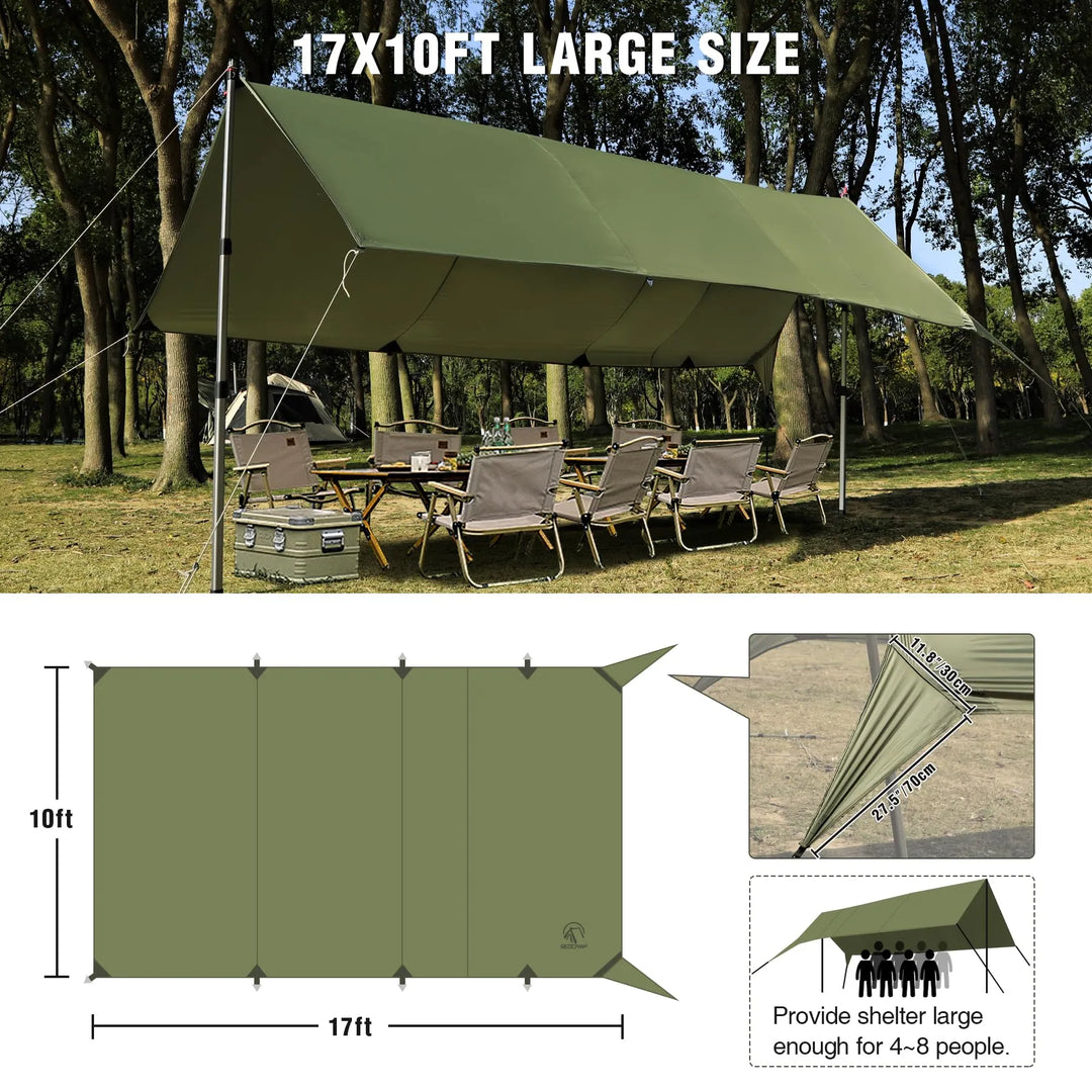 Bâche de camping imperméable 10 x 17 pieds 