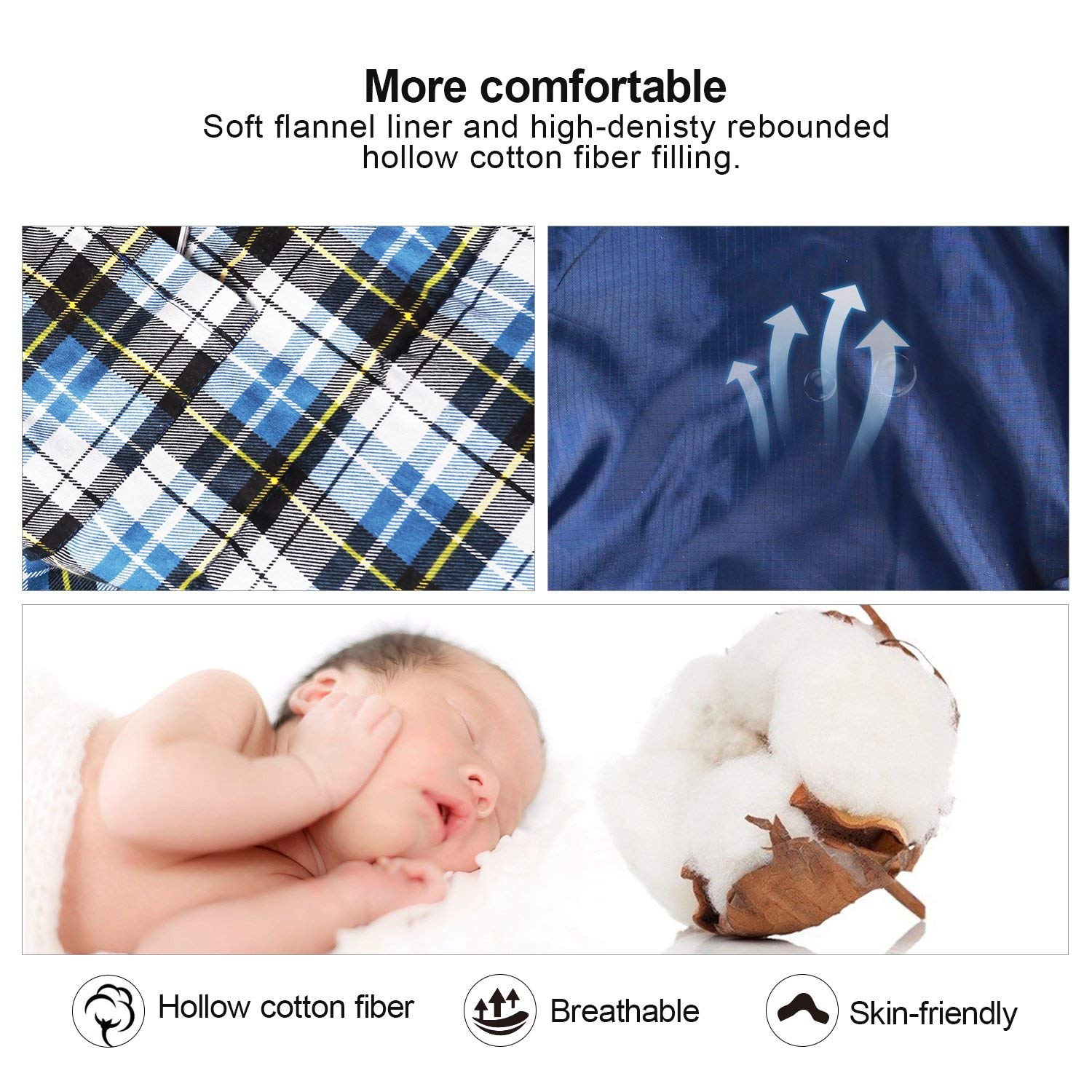 REDCAMP Flannel Sleeping Bag for Adults, Comfortable Cotton Sleeping Bags for Camping with Detachable Hood,Blue