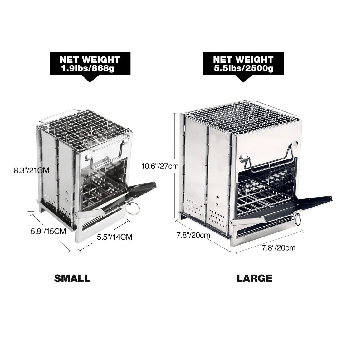 Folding Wood Burning Camping Stove with Grill