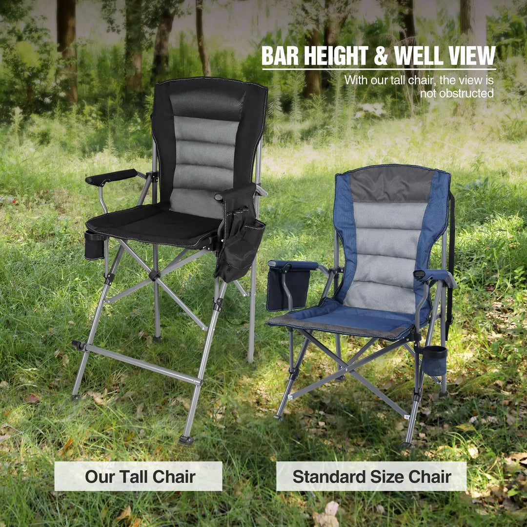 Chaise pliante extra haute, chaises de réalisateur pliables à hauteur de bar pour adultes avec dossier haut et accoudoirs rigides, supportant 330 lb