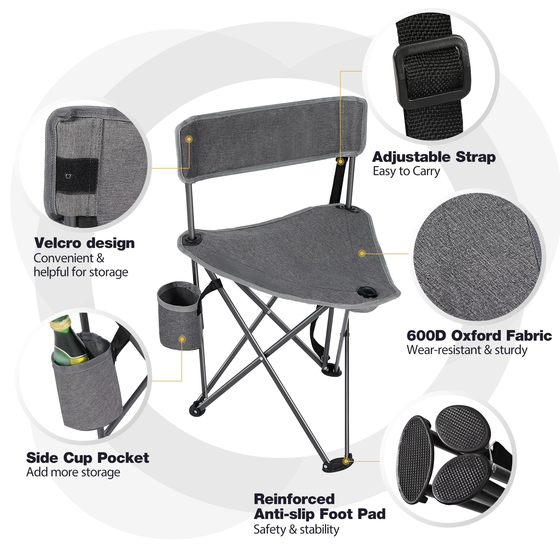 2-Pack Folding Tripod Hunting Chairs with Backrests