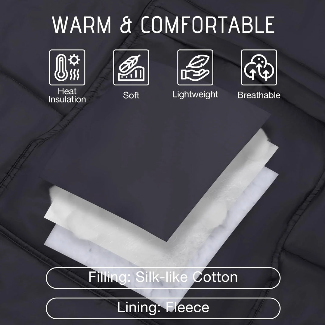 Wearable Camping Poncho Blanket, 4-in-1 Waterproof Windproof Thermal Blanket with Kangaroo Pocket & Carry Bag, Lightweight Portable Insulated Poncho for Outdoor Hiking Stadium,（Black）