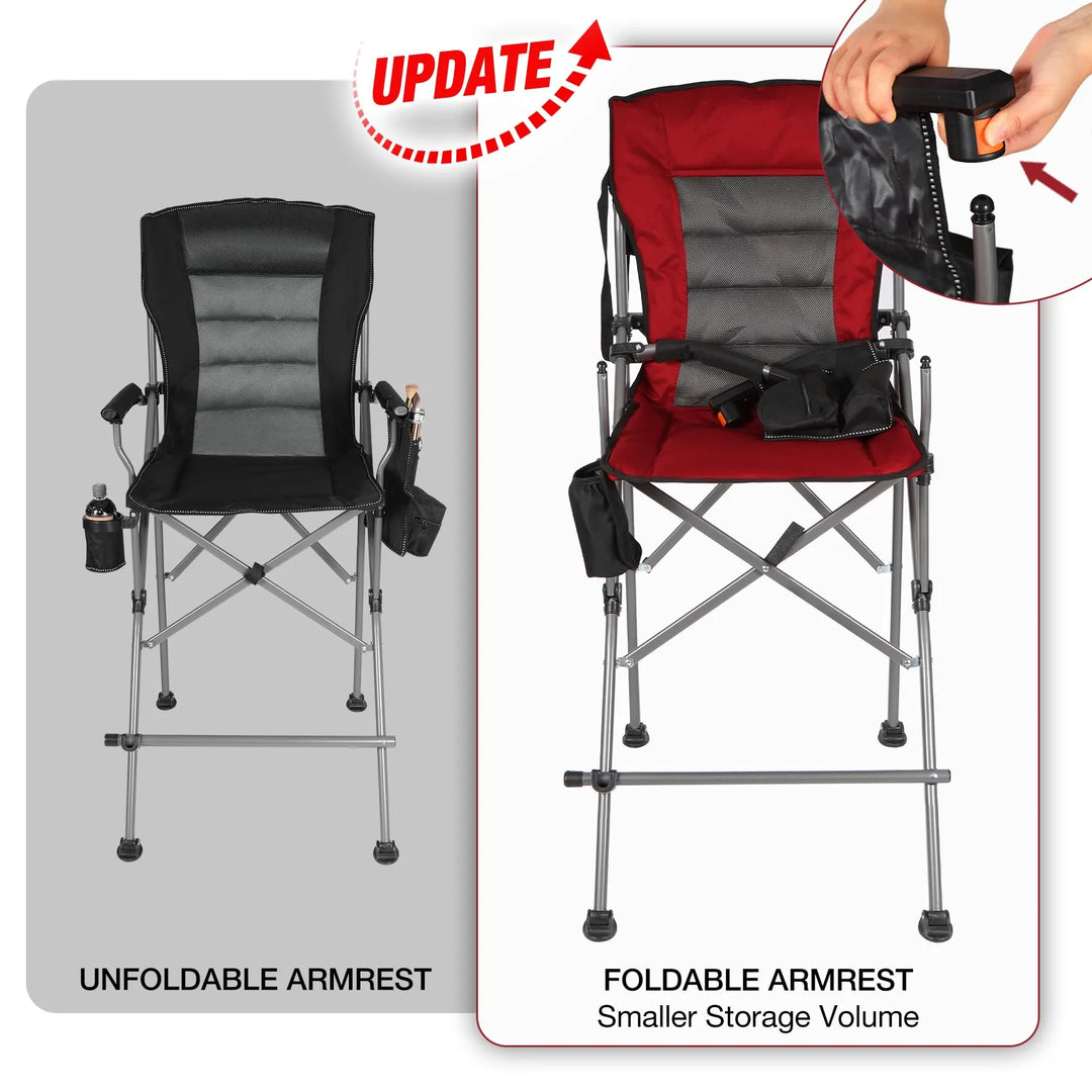 Chaise pliante extra haute, chaises de réalisateur pliables à hauteur de bar pour adultes avec dossier haut et accoudoirs rigides, supportant 330 lb
