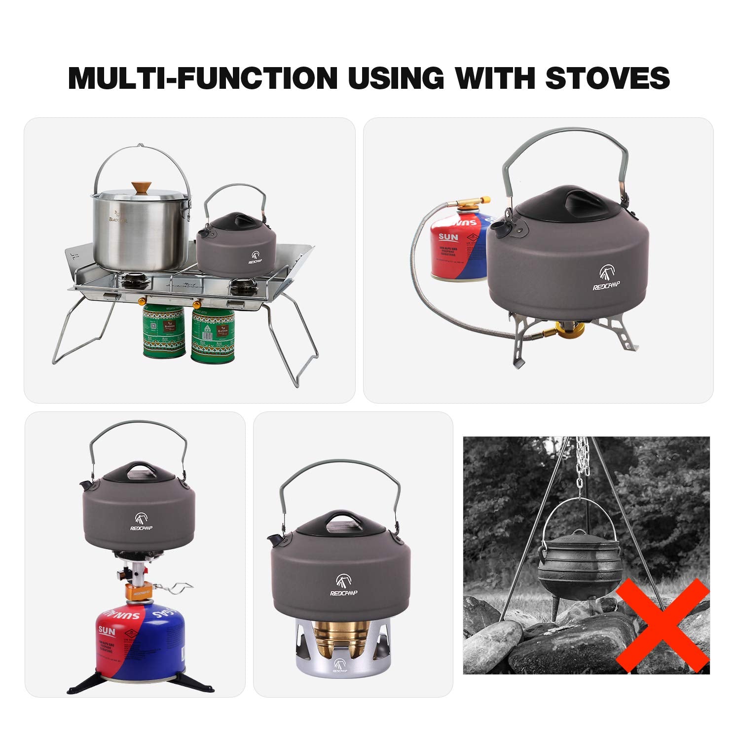 REDCAMP Aluminum Outdoor Camping Kettle with Carrying Bag